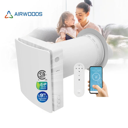 Ductless ERV Wall Mounted Single Room Decentralized Enthalpy Heat Exchanger 97% Efficiency Air Ventilation System