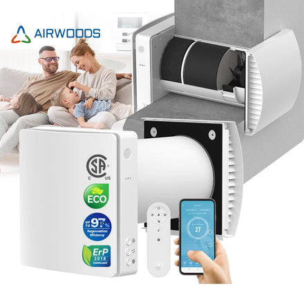 Ductless Wall-Mounted ERV Ventilation System with Enthalpy Heat Exchanger up to 97% Efficiency Energy Saving Modern Design