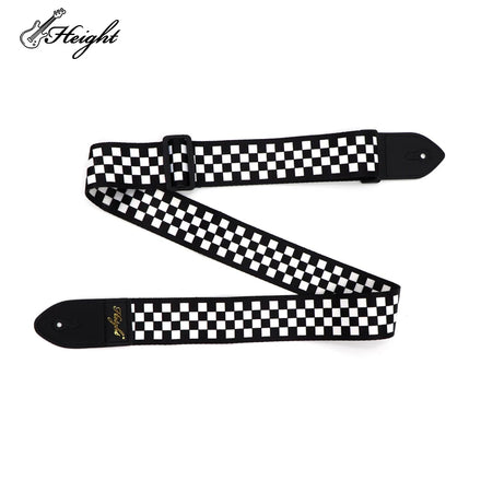 Wholesale Custom Checkerboard Guitar Strap Polyester Webbing Adjustable Thermal Transfer Design for All Guitars