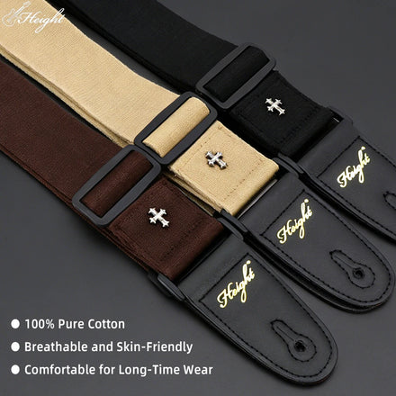 Guitar Strap Cotton PU Leather End Tap Adjustable Length Durable Musical Instrument Accessory for Acoustic Electric Guitars