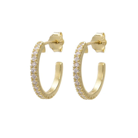 14K Gold Plated C-Shape Zircon Stud Earrings 925 Sterling Silver Engagement Wedding Party
