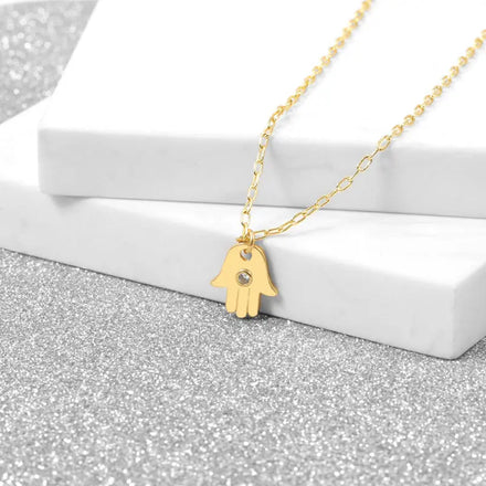 S925 Necklace Anchor Chain 100% 925 Sterling Silver Jewelry Mini Hamsa Hand Pendant Necklace CZ Diamond for Women
