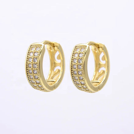 Fine Jewelry 2 Row Zircon Hoop Earrings 925 Sterling Silver S Hollow Out Design 14K Gold Plated Small Hug Earrings Women