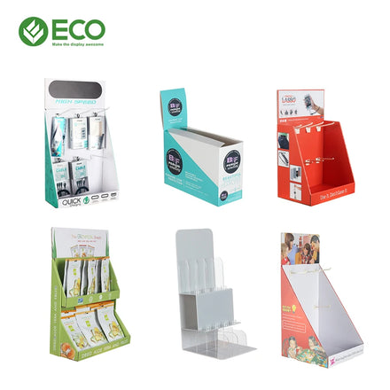 Supermarket POS Display Makeup Lipstick Eyelash Countertop Corrugated Cardboard Shelf Customized Glossy/Matt Lamination