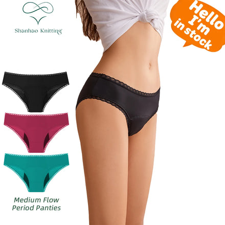 Shanhao Hot Selling Cotton Period Bikini 4 Layers Medium Period Flow Bragas Menstrual Panties Girls Lace Period Panties