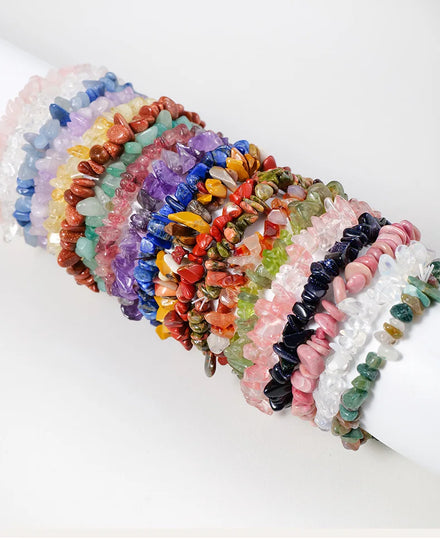 Natural Healing Crystal Stretchy Chip Gemstone Bracelet Handmade Stretch Chakra Crystal Chip Bead Stone Bracelets Women Jewelry