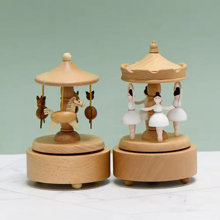 Ever Bright Beech Merry-Go-Round Rotating Carousel Hot Selling Wooden Ballerina Music Boxes Gift for Ballet Enthusiasts