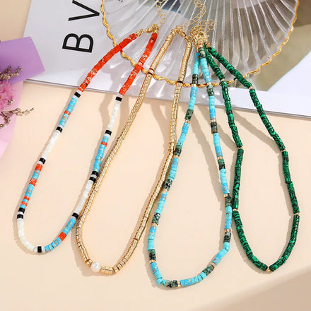 Bohemian Colour Gemstone Beaded Healing Handmade Choker Necklace for Woman Natural Semi-precious Stone Choker Necklace Jewelry
