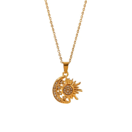 BJG0030N Women's 18K Gold Stainless Steel Sun Pendant Necklace Rhodium & Gold Plated Link Chain Fashion Jewelry