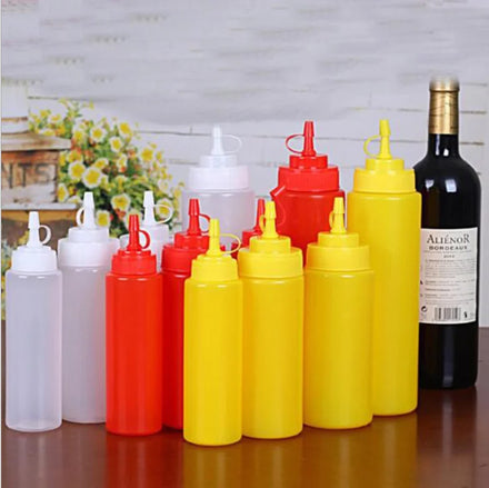 100pcs MOQ 250ml-800ml Sharp Mouth BBQ/Squeeze Bottles with Screen Printing Plastic LDPE Food Container for Pizza/Cake/Salad