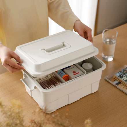 SHIMOYAMA Plastic Portable Craft Room Toolbox Box Multipurpose Medicine Organizer With Removable 3 Compartment Tray