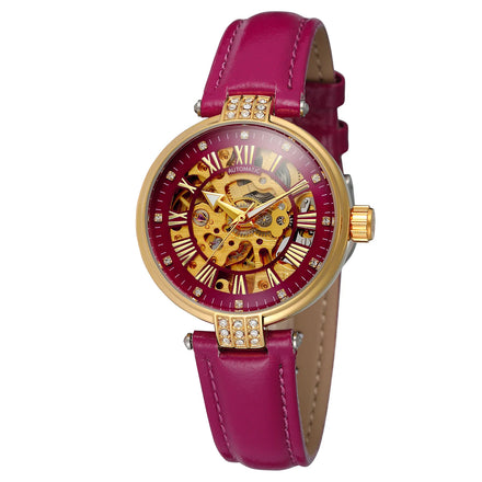 For Shanghai Automatic Mechanical Women's Skeleton Watch Genuine Leather Strap Analog Dial Luxury Fashion