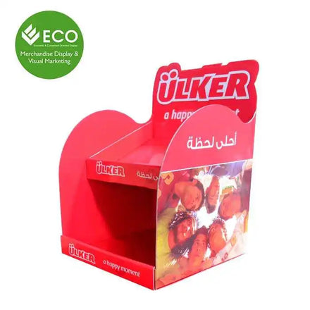 Custom Logo OEM ODM 2-Tier Eco-friendly Corrugated Paper Cardboard Counter Display Racks for Candy Snack Retail Shop