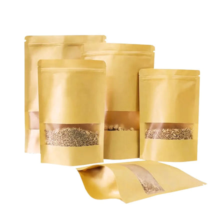 Factory Price Stand up Pouch With Zipper and Window Kraft Paper Packaging Bag for Nuts Powder Snack Packaging With Zipper