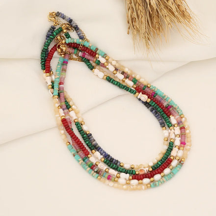 Handmade Fashion Green Gemstone Beaded Necklace Jewelry Freshwater Pearl Natural Stone Necklace for Women Luxury