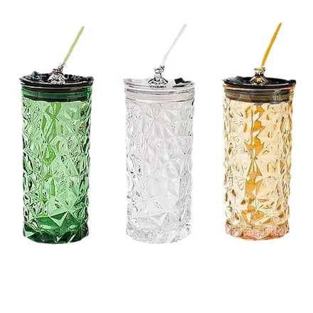 High-Appearance Hammer-Textured Glass Water Cup Bear 400ml Handmade Eco-Friendly High-Temperature Resistant Tea Cups Saucers