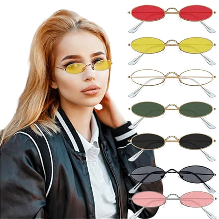 Lentes De Sol Para Mujer Custom logo Retro Vintage Small Sunglasses Oval Slender Metal Frame Candy Colors Shades for Women