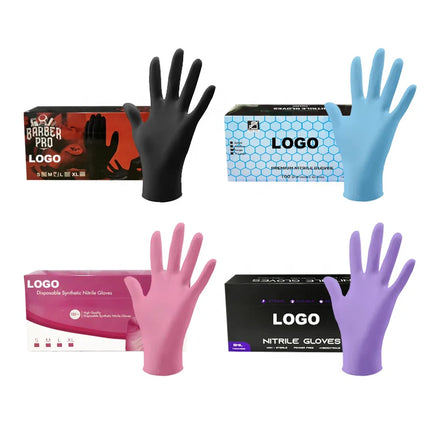 Oem logo Powder Free Blue Black pink Nitrile Gloves Cleaning Beauty Tattoo Salon Beauty Kitchen Make up Nitrile Gloves
