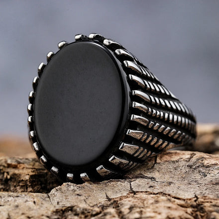 Men's Black Onyx Ring Vintage Silver Mens Statement Jewelry for Arab Party Gift