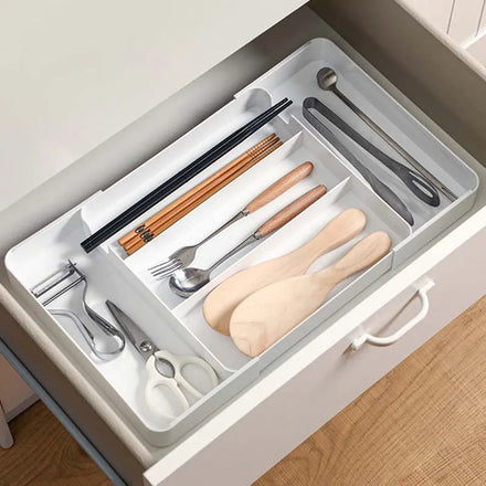 SHIMOYAMA Updated New Creative Expandable Cutlery Plastic Drawer Organizer Divider Trays Modular Interlocking Drawer Dividers