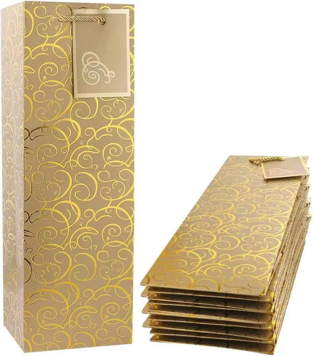 Wholesale Luxury Red Embossed Art Paper Wine Gift Bag for Single Bottle with Gift Card Recyclable Beer & Whisky Compatible