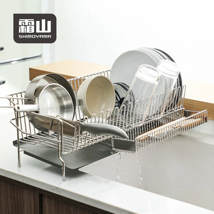 SHIMOYAMA Dish Drying Stainless Steel Dish Rack With Cup Utensil Cutting Board Knife Holder