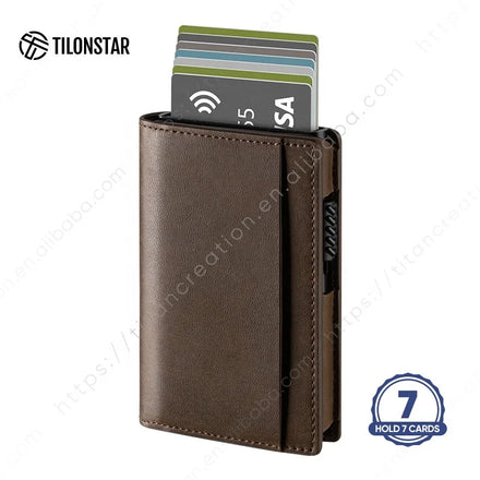 Credit Card Holder RFID Blocking Leather Automatic Pop up Wallet Aluminum Slim Pocket Business Card Case