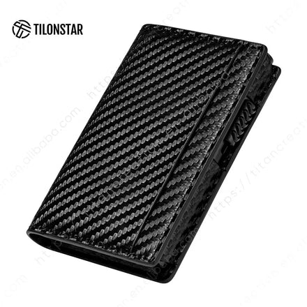 Custom Carbon Fiber RFID Blocking Slim Aluminum Card Holder Leather Pop up Wallet for Men