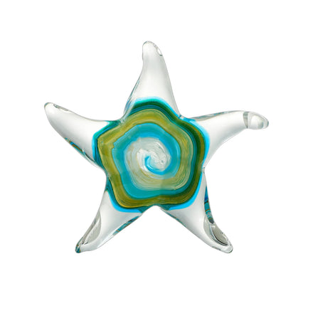 Clear and Green Color Crystal Starfish Figurine Handmade Glass Blown Table Decor Collectible Ornament