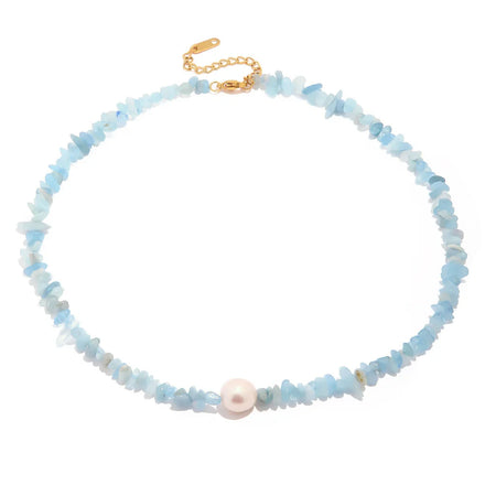 Ins Fashion Romantic Sea Blue Natural Pearl Gold Plated Stainless Steel Bell Shape Pendant Necklace All-match Non-fading Wedding
