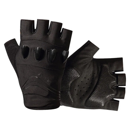 SAVIOR Unisex Half Finger Leather LED Flashlight Gloves for Outdoor Sports Safety Night Fishing Camping