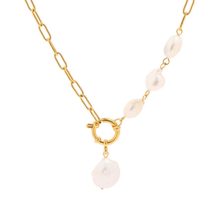 2023 New Arrival Bohemian 18K Gold Plated PVD Stainless Steel Freshwater Pearl Pendant Necklace Trendy Jewelry for Women Parties