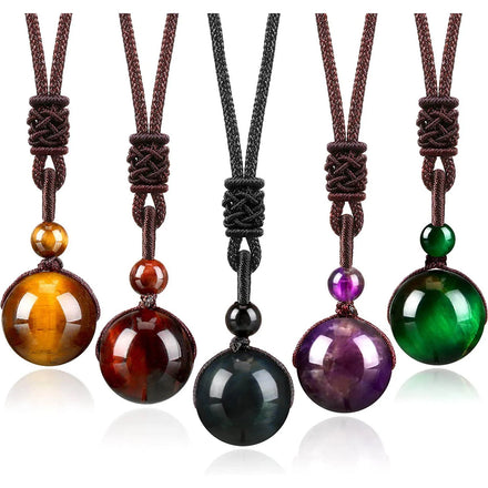 Healing Gemstone Necklace Natural Tiger Eye Amethyst Lucky Blessing Protection Chakra Beads Stone Pendant for Women Men Jewelry