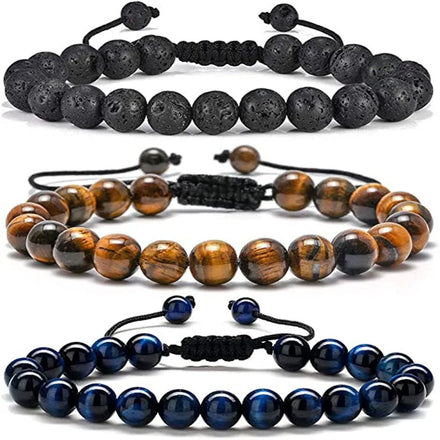 Natural Tiger Eye Lava Rock Gemstone Yoga Adjustable Hand String Essential Oil Aromatherapy Beads Bracelet for Men Women Jewelry