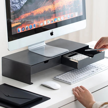 SHIMOYAMA NEW Arrival Superior Quality Shiny Black Hard Carbon Steel Desktop Computer Laptop Monitor Stand Riser With Draw