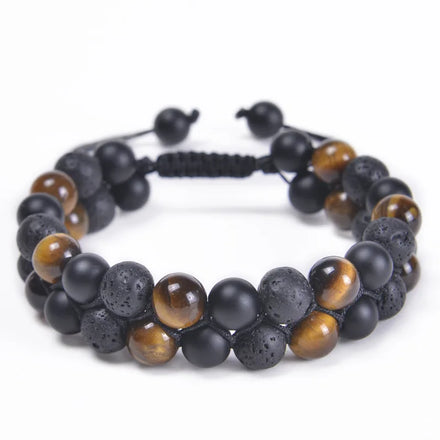 Protection Bracelet Tigers Eye Agate Lava Stone Bracelet Braided Double -Layer Adjustable Energy Bracelet for Men Women Jewelry