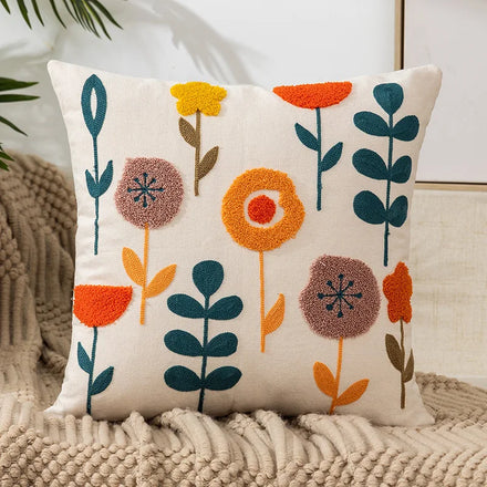 Amity Embroidery Throw Pillow Cover Plant Series Flowers Cushion Cover Designs Decorative Home Polyester Canvas PillowCase