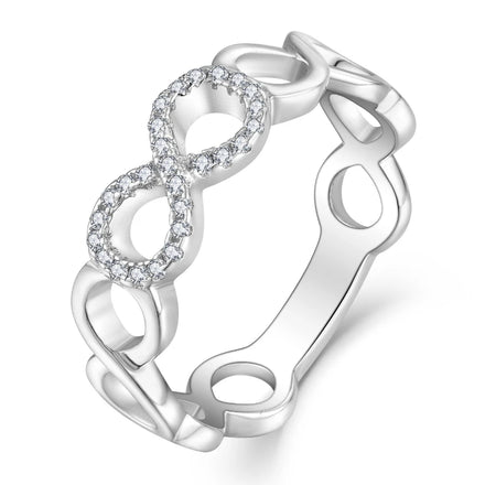 YILUN Timeless Rhodium Plating Love Promise Ring Cubic Zirconia 925 Sterling Silver Infinity Ring for Women's Jewelry