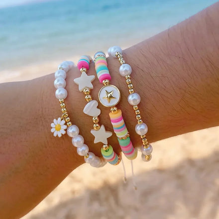 2023 Summer Beach Beaded Bracelet Women Heishi Jewelry Sets Shell Star Heart Daisy Charm Gold Plated Bead Pearl Bracelet