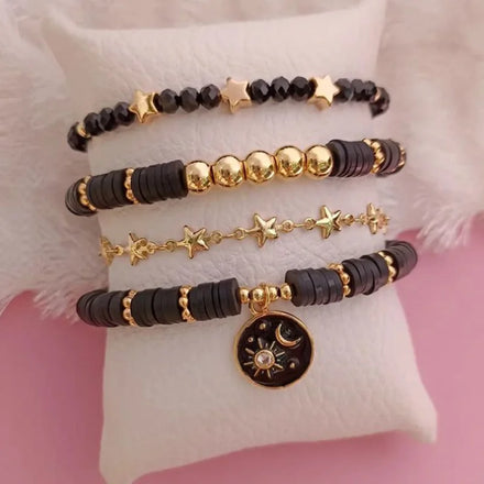 Best Selling Boho Heishi Beaded Bracelets Set for Couples the Sun and the Moon Charm Bracelet for Women Jewelry Wholesale