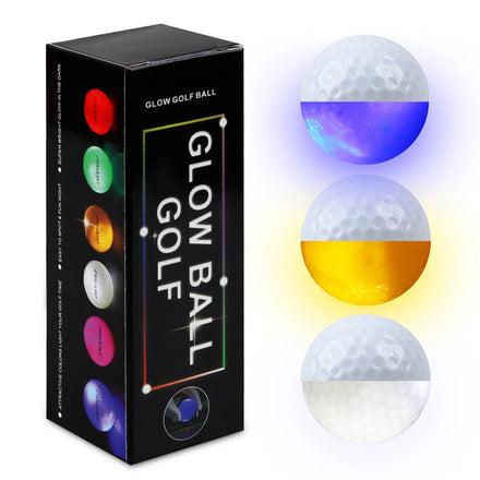 Constant Light up Glowing Two Piece LED Golf Balls with Colored Luminous LEDs 3 Balls/Set for Night Training