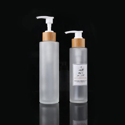 100ml Lotion Pump Cosmetic Perfume Frosted Glass Removing Oil Pump Bottle Glass and Bamboo Bottle for Makeup