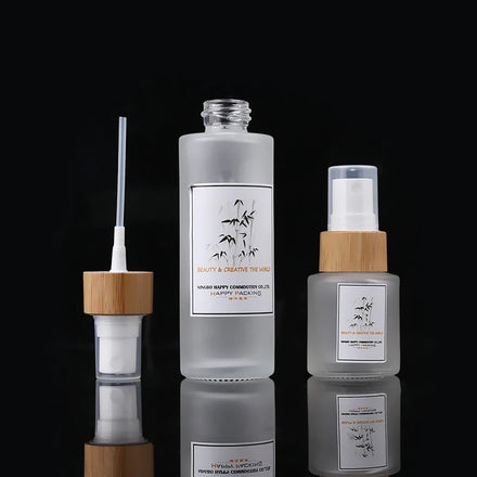 Cosmetic Glass Spray Bottle 1.7 Oz 50 Ml Empty Cosmetic Lotion Bamboo Collar Frosted Glass Bottle