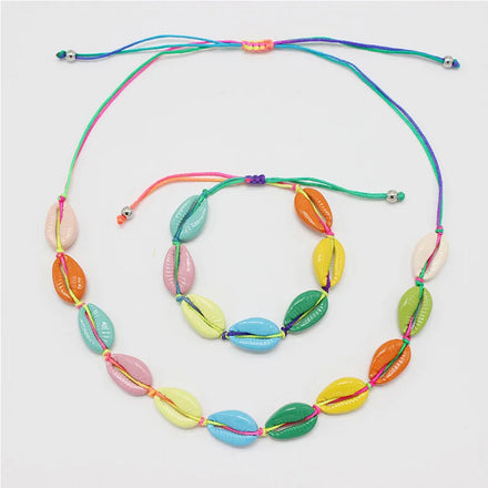 Hawaiian Alloy Cowrie Shell Choker Cowry Shell Bracelet Colourful Enameled Cowrie Shell Bracelet Necklaces Set for Women Jewelry