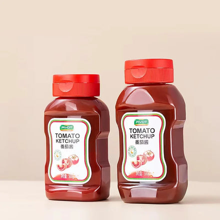 Spot 300ml 360ml Food Grade PET Flat Tomato Sauce Tomato Salad Seasoning Sauce Squeeze Bottle