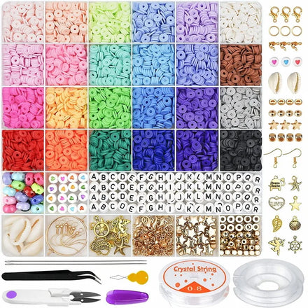 Clay Beads for Bracelet Making 6mm Spacer Flat Round Polymer Clay Beads With Pendant Charms Kit for Jewelry Making Kit Necklace
