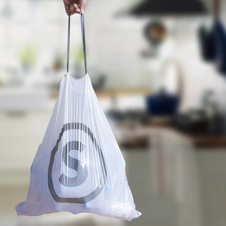 SHIMOYAMA 30-Pack Large Eco-Friendly HDPE Drawstring Garbage Bags Household Trash for Trash Can Garbage Bin Dog Waste Coverage
