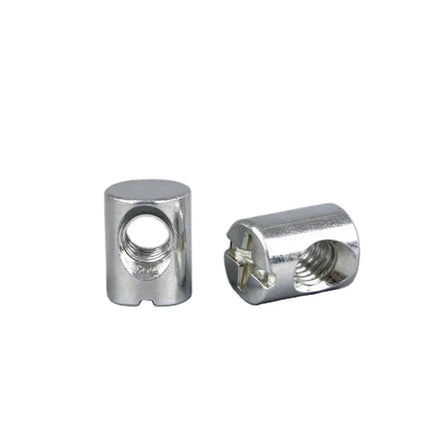 Customized Furniture Cross Slotted Hole Nut Cylinder Hammer Dowel Connecting Nut Cross Dowel Hole Barrel Nut