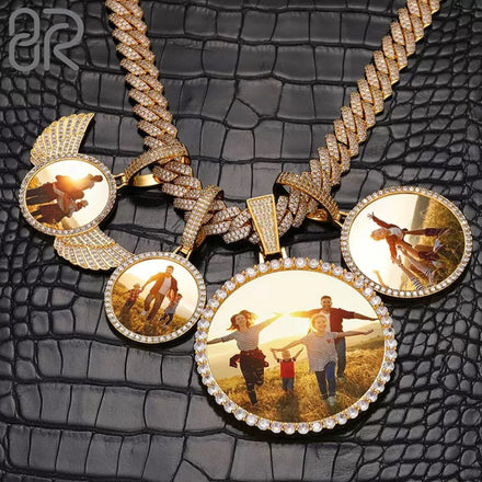 Custom 1.5inch Real 10K 14K 18K Gold Picture Pendant Hip Hop Style Round Brilliant Cut VVS Moissanite Fine Pendant Jewelry
