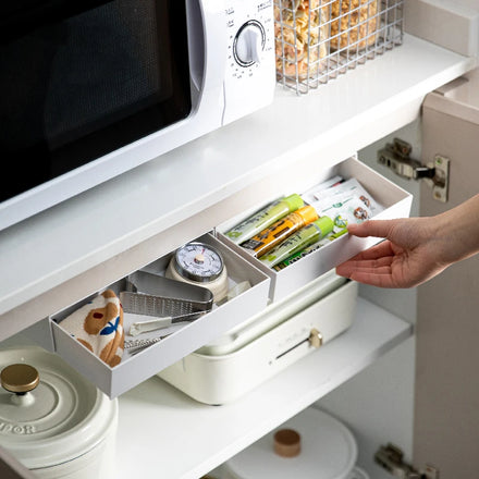 SHIMOYAMA ABS Under Cabinet Storage Drawer Home Office Organizer Self Adhesive Under the Table Desk Hidden Drawer Office Drawer
